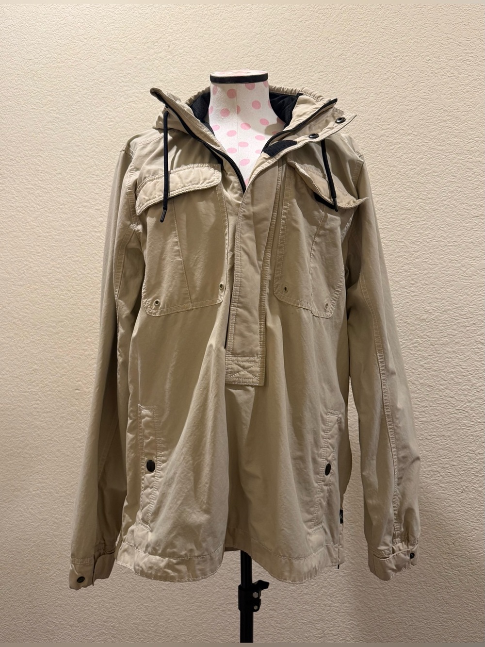 Hollister Men's Khaki Beige 1/4 Zip Pullover Anorak Hooded Jacket